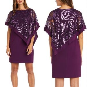 R&M Richards Sequin Lace Layover Cocktail‎ Dress in Amethyst - 8P